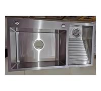 Éviers de buanderie - Bassin en acier inoxydable SUS 304 avec planche à laver intégrée, évier double bac facile à nettoyer pour salle de bain, cuisine et balcon, durable et polyvalent (Argent - Gauch