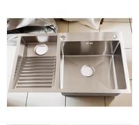 Éviers de buanderie - Bassin en acier inoxydable SUS 304 avec planche à laver intégrée, évier double bac facile à nettoyer pour salle de bain, cuisine et balcon, durable et polyvalent (Argent - Droit