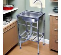 Éviers de Cuisine 42x37x83cm Évier Exterieur Autoportant Inox 1 Bac avec robinet d'eau chaude et froide,Lavabo Portable sur Pied Acier inoxydable pour Restaurant/Bar/Buanderie/Garage