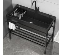 Éviers de Cuisine à cuve Unique, éviers de buanderie et de buanderie, évier autoportant avec étagère de Rangement, éviers Portables avec Robinet, évier Simple Commercial(55x45x86cm(21.7x17.7x33.9in))