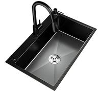 Éviers de cuisine à cuve unique - Nano facile à nettoyer - Ensemble d'évier de cuisine encastrable en acier inoxydable épais à la main - Grand évier avec accessoires