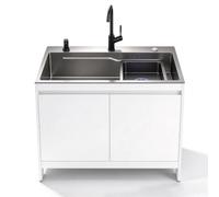 Éviers de Cuisine en Acier avec Meuble | Évier sur Pied avec Tuyaux d'eau Chaude et Froide Robinet, Panier égouttoir pour Un Usage Domestique et Commercial