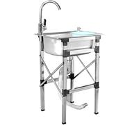 Éviers De Cuisine en Acier Inoxydable à Cuve Unique avec égouttoir Et Robinets Unité D’évier Commercial avec Support D’Angle, Facile à Assembler E, Hot Cold Faucet, 53 * 38cm