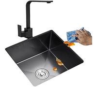 Éviers de cuisine Évier de préparation à barre à cuve unique en acier inoxydable avec et drain Évier moderne noir RV encastrable ou encastré (50 x 45 x 21 cm) (couleur : noir, taille : 45 x 45 x 21 cm