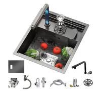 Éviers de Cuisine Évier Invisible De Cuisine avec Lave-Verre Mini Barre D'îlot Acier Inoxydable, Petite Fente Simple Évier À Siphon avec Robinet Extractible Facile À Nettoyer, Peu Encombrant
