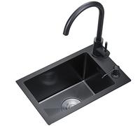 Éviers de cuisine Robinet d'évier de préparation à barre noire en acier inoxydable Évier de cuisine à cuve unique avec drain Évier multifonction RV encastrable ou encastré (taille : 55 x 35 x 22 cm)