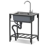 Éviers Utilitaires Autoportants en Acier Inoxydable 304 avec Vidange, 1 Compartiment, pour Garage, Restaurant, Buanderie, Usage Intérieur/Extérieur, 71 x 50 x 85 cm