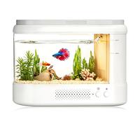 EVIEUN 3,7L Petit Aquarium Complet Blanc Aquariums en Acrylique | avec Système de Filtration et Éclairage LED,Nano Aquarium de Table pour Betta, Petit Poisson, Plantes et Crevettesee