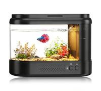 EVIEUN 3,7L Petit Aquarium Complet Noir Aquariums en Acrylique | avec Système de Filtration et Éclairage LED,Nano Aquarium de Table pour Betta, Petit Poisson, Plantes et Crevettesee