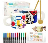 EVIEUN Kit de Peinture Sur Céramique Blanc Tasse Set de Peinture Sur Céramique,Contient 2 Yasses 400ML,12 Stylos de Couleur et 2 Cuillères,Créativité Ensemble de Tasses DIY pour Adultes