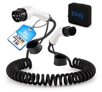 EVify Câble de charge en spirale de type 22 kW 7M 32A pour voitures électriques et hybrides avec étui de câble • Câble spirale 3 phases pour EV PHEV • Gain de place adapté pour toutes les voitures E