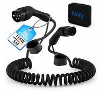 EVify Câble de charge spiralé de type 2 11 kW 5 m 16 A pour voiture électrique et hybride avec sac de câble - Câble spirale triphasé pour EV PHEV - Peu encombrant - Convient pour tous les modèles de