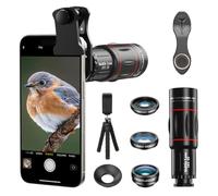Evil Eye Kit d'objectifs d'appareil photo pour téléphone portable, téléobjectif 18x pour smartphone, grand angle 0,63x, objectif macro 15x, objectif fisheye 198°, trépied, clip universel pour iPhone