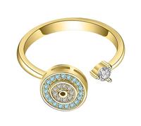 Evil Eye Ring - Bague Fidget avec strass scintillants - Bague d'inspiration spinner pour femme - Anneau rond anti-mauvais œil pour fille - Bijoux d'inspiration spinner pour femme et fille