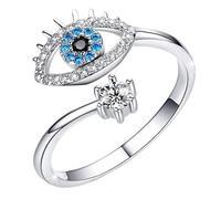 Evil Eye Ring - Evil Eye Open Adjustable Ring | Silver Electroplated Luck Charm Gift | Mìņimalist BlueEye Fashion Rings For Mom Grandma Wife Christmas Special Surprise