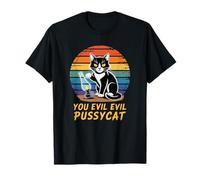 Evil Pussycat Rétro Coucher de Soleil Chat renverse une lampe à pétrole T-Shirt