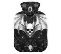 Evil Skull Bouteille d'eau chaude avec housse souple pour chauffe-mains et pieds Noir 2 l