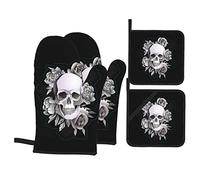 Evil Skull Lot de 4 Gants de Four et maniques pour Four