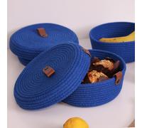 Evila Originals, JUT02002102D, Set de paniers en coton (3 pièces), bleu, corde de jute 100 % coton, 20 x 20 x 9 cm