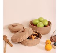 Evila Originals, JUT02005128D, set de paniers en coton (3 pièces), beige, corde de jute 100 % coton, 25 x 25 x 11 cm