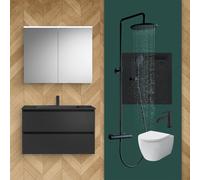 evineo ineo Salle de bains avec ensemble de meubles et armoire de toilette l: 100 cm, WC, douche et robinetteries, BE-Bad-Set3#NEW,