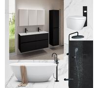 evineo ineo Salle de bains avec ensemble de meubles et armoire de toilette l: 120 cm, WC, baignoire & douche, avec robinetteries et paroi de douche, BE-Bad-Set10,