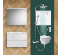 evineo ineo Salle de bains avec ensemble de meubles et armoire de toilette l: 80 cm, WC, douche et robinetteries, BE-Bad-Set1#NEW,