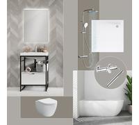 evineo ineo Salle de bains avec ensemble de meubles et miroir éclairé l: 60 cm, WC, baignoire & douche, avec robinetteries, BE-Bad-Set5#NEW,