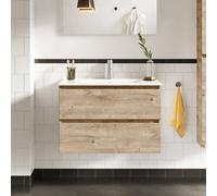 evineo ineo2 Meuble sous-vasque l : 101 cm, 2 tiroirs, avec poignée encastrée, vasque blanche,, BE0407WH+BE0702OP,
