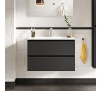 evineo ineo2 Meuble sous-vasque l : 101 cm, 2 tiroirs, avec poignée encastrée, vasque blanche,, BE0407WH+BE0702BM,