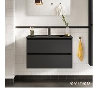 evineo ineo2 Meuble sous-vasque l : 101 cm, 2 tiroirs, avec poignée encastrée, vasque noir mat,, BE0407BH+BE0702BM,