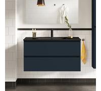 evineo ineo2 Meuble sous-vasque l: 101 cm, 2 tiroirs, avec poignée encastrée, vasque noire mate,, BE0407BH+BE0702BL,