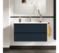 evineo ineo2 Meuble sous-vasque l: 101 cm, 2 tiroirs, poignée encastrée, vasque blanche,, BE0407WH+BE0702BL,