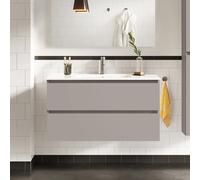 evineo ineo2 Meuble sous-vasque l: 101 cm, 2 tiroirs, poignée encastrée, vasque blanche,, BE0407WH+BE0702FM,
