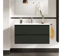 evineo ineo2 Meuble sous-vasque l: 101 cm, 2 tiroirs, poignée encastrée, vasque blanche,, BE0407WH+BE0702GR,