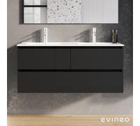 evineo ineo2 Meuble sous-vasque l : 121 cm, 3 tiroirs, avec poignée encastrée, double vasque blanche,, BE0408WH+BE0703BM,