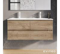 evineo ineo2 Meuble sous-vasque l : 121 cm, 3 tiroirs, avec poignée encastrée, double vasque blanche,, BE0408WH+BE0703OP,