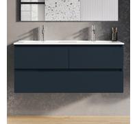 evineo ineo2 Meuble sous-vasque l: 121 cm, 3 tiroirs, poignée encastrée, plan vasque double blanc,, BE0408WH+BE0703BL,