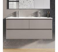 evineo ineo2 Meuble sous-vasque l: 121 cm, 3 tiroirs, poignée encastrée, plan vasque double blanc,, BE0408WH+BE0703FM,