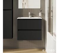 evineo ineo2 Meuble sous-vasque l : 61 cm, 2 tiroirs, avec poignée encastrée, vasque blanche,, BE0405WH+BE0700BM,