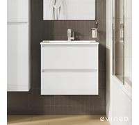 evineo ineo2 Meuble sous-vasque l : 61 cm, 2 tiroirs, avec poignée encastrée, vasque blanche,, BE0405WH+BE0700WH,