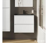 evineo ineo2 Meuble sous-vasque l : 61 cm, 2 tiroirs, avec poignée encastrée, vasque noir mat,, BE0405BH+BE0700WH,