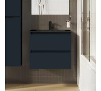 evineo ineo2 Meuble sous-vasque l: 61 cm, 2 tiroirs, avec poignée encastrée, vasque noire mate,, BE0405BH+BE0700BL,