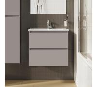 evineo ineo2 Meuble sous-vasque l: 61 cm, 2 tiroirs, poignée encastrée, vasque blanche,, BE0405WH+BE0700FM,