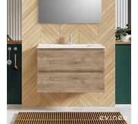 evineo ineo2 Meuble sous-vasque l : 81 cm, 2 tiroirs, avec poignée encastrée, vasque blanche,, BE0406WH+BE0701OP,