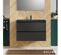 evineo ineo2 Meuble sous-vasque l : 81 cm, 2 tiroirs, avec poignée encastrée, vasque noir mat,, BE0406BH+BE0701BM,