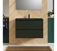 evineo ineo2 Meuble sous-vasque l: 81 cm, 2 tiroirs, avec poignée encastrée, vasque noire mate,, BE0406BH+BE0701GR,