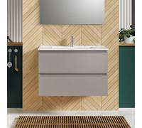 evineo ineo2 Meuble sous-vasque l: 81 cm, 2 tiroirs, poignée encastrée, vasque blanche,, BE0406WH+BE0701FM,