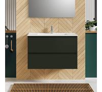 evineo ineo2 Meuble sous-vasque l: 81 cm, 2 tiroirs, poignée encastrée, vasque blanche,, BE0406WH+BE0701GR,