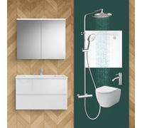 evineo ineo2 Salle de bains avec ensemble de meubles et armoire de toilette l: 100 cm, WC, douche et robinetteries, BE-Bad-Set2#NEW,